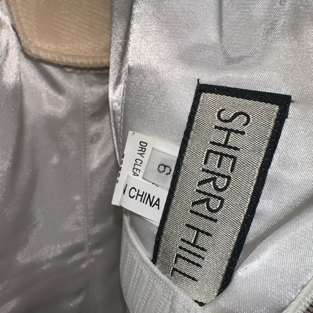 Sherri Hill Elegant White Pageant Gown w/ Large Blue & Clear Rhinestones - Picture 13 of 17